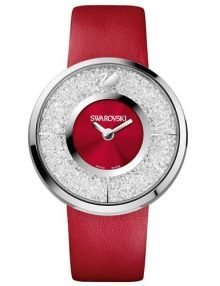 Swarovski 1144170 Crystalline Red Dial Stainless Steel Womens Watch with Red Leather Strap