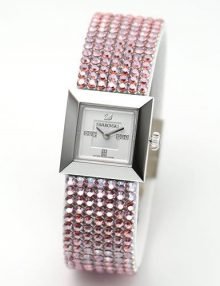 Swarovski 1183537 Elis Mini Padparadscha Silver Dial Girls Coral Crystal Band Watch