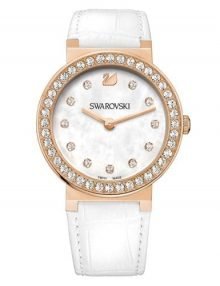 Swarovski 1185830 Citra Sphere Ladies White Rose Gold Tone Watch with White Leather Band