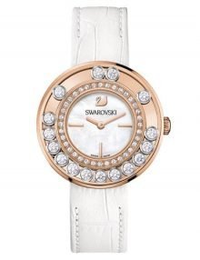 Swarovski 1187023 Lovely Crystals Females White Rose Gold Tone Watch with White Leather Band