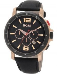 Hugo Boss 1512599 Chronograph Black Dial & Leather Band Males Watch with Rose Gold Tone Case
