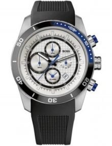 Hugo Boss 1512660 Round White Dial Chronograph Males Watch with Black Rubber Strap