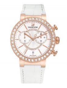 Swarovski Citra Shpere 5080604 women's silver watch - chronograph oversize rose gold case leather band