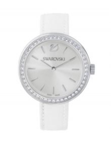 Swarovski 5095603 Daytime Silver Dial Womens Watch with White Leather Band