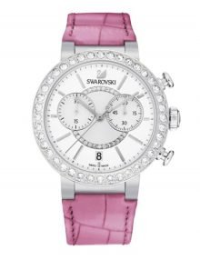 Swarovski 5096008 Citra Sphere Ladies Chronograph Silver Stainless Watch with Pink Leather Strap