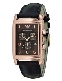 Emporio Armani Rectangle rose gold plated stainless steel Watch Black Croc Leather Unisex Watch AR0293 $319.95 -designerswatch.Com