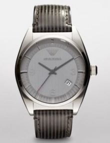 Emporio Armani AR0366 Mens Classic Grey Dial Watch with Calfskin Strap