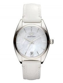 Emporio Armani AR0377 Ladiess Classic White Dial & Leather Band Watch
