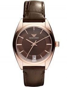 Emporio Armani AR0378 Ladiess gold plated stainless steel-Tonestainless steelstainless steel Watch with Black Leather Strap