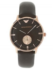Emporio Armani Mens Watch Classic Brown Leather Slim rose gold plated stainless steel AR0383