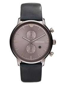 Emporio Armani Gents' Unique Matt Looking Grey Dial Chronograph Black Dial Watch AR0388 with Leather Band