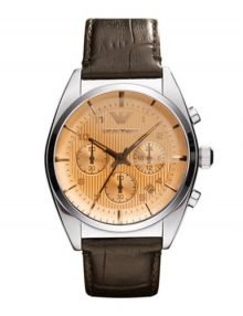 Emporio Armani Men's Classic AR0395 Brown Leather Quartz Watch with Beige Dial
