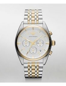 Emporio Armani AR0396 Mens Silver Dial Quartz Watch Two Tone stainless steel Strap