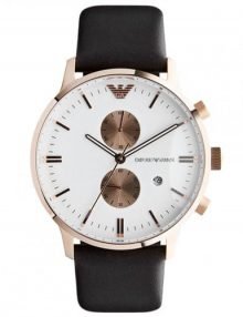 Emporio Armani AR0398 Classic rose gold plated stainless steel Chronograph Watch with Leather Strap