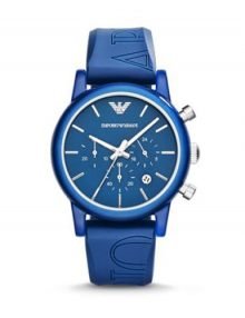 Armani Classic Chronograph Blue Dial Blue Silicone Strap Mens Watch AR1058