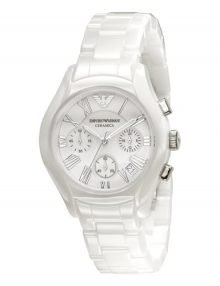 Emporio Armani Women's Slim White ceramic Quartz Chronograph Dial Watch AR1404