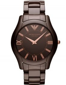 Emporio Armani AR1444 Super Slim Brown Dial & ceramic Band Mens Watch