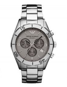 Emporio Armani AR1462 Gents Sport Grey Dial Silver Band Chronograph Watch