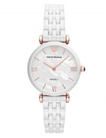 Emporio Armani AR1486 Ladies Gianni T-Bar White ceramic Bracelet Watch
