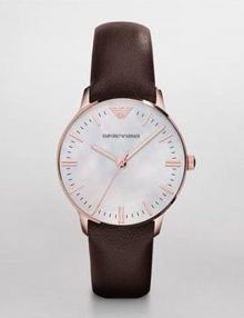 Emporio Armani Classic rose gold plated stainless steel Toned Mother of Pearl Women's Watch AR1601 with Black Croco Leather Band