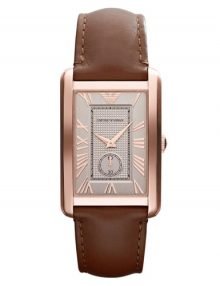 Emporio Armani AR1671 Mens Rectangle Silver Dial QuARtz Watch with Brown Leather Strap