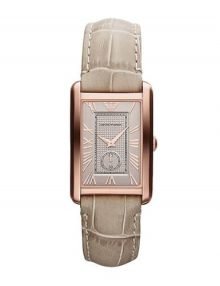 Emporio Armani AR1673 Ladies Rectangle Beige Dial & Leather Band Watch with rose gold plated stainless steel-Tonestainless steelstainless steel Case