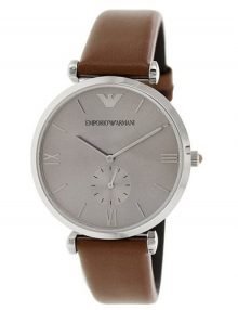 Emporio Armani Retro AR1675 Silver Dial Brown Leather Band Mens Watch