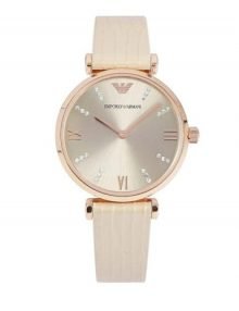 Emporio Armani Retro AR1681 WARm Grey Dial Beige Leather Strap Ladies Watch