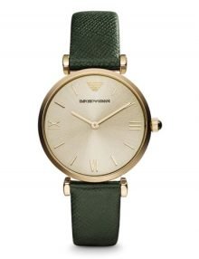 Emporio Armani Retro AR1726 Womens gold plated stainless steel Dial Green Leather Strap Watch
