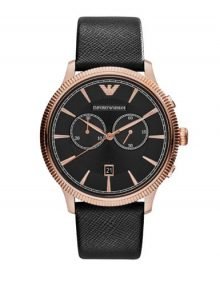 Emporio Armani Classic Chronograph Black Dial Black Leather Mens Watch AR1792