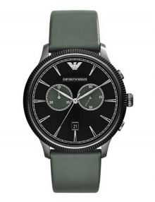 Emporio Armani AR1794 Mens Classic Chronograph Black Dial Grey Leather Band Watch