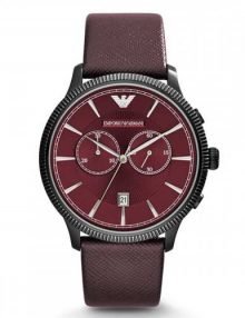 Emporio Armani AR1795 Mens Classic Chronograhp Aubergine Dial Leather Watch