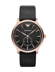 Emporio Armani AR1798 Gents Classic Black Dial & Leather Strap Watch with gold plated stainless steelstainless steelstainless steel Case