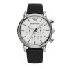 Emporio Armani Chronograph White Dial Black Leather Mens Watch AR1807