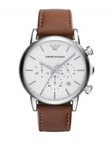 Emporio Armani Chronograph White Dial Brown Leather Mens Watch AR1846