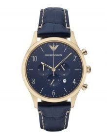 Emporio Armani AR1862 Mens Blue Dial Chronograph Leather Band Watch