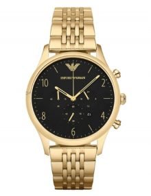 Emporio Armani AR1893 Mens Chronograph gold plated stainless steel Watch with Black Dial