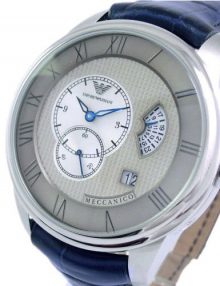 Emporio Armani AR4609 Mens Meccanico Automatic Blue Leather Band with Beige Dial
