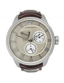 Emporio Armani AR4611 Gents Roundstainless steel Silver Dial Watch with Brown Leather Strap