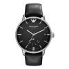Emporio Armani AR4656 Mens Meccanico Automatic Black Dial Watch with Black Leather Band