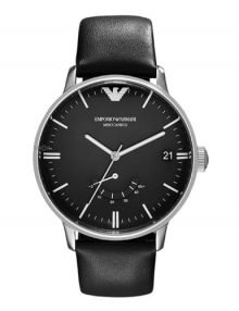 Emporio Armani AR4656 Mens Meccanico Automatic Black Dial Watch with Black Leather Band