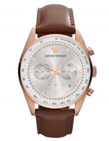 Emporio Armani Sportivo Brown Leather Chronograph Mens Watch AR5995