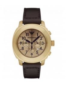 Emporio Armani AR6062 Mens gold plated stainless steel Dial Chronograph Watch with Brown Leather Band