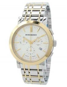 Burberry Mens Chrono White Dial Two Tonestainless steelstainless steel Band Watch BU1374