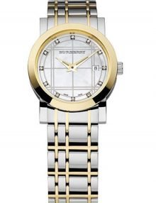 Burberry Two Tone Band Silver Dial Crystal Ladies Watch BU1375