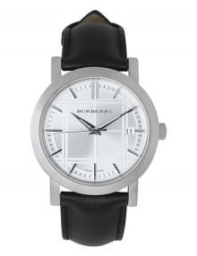 Burberry Gents Classic Silver Dial Black Leather Watch BU1382