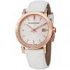 Burberry BU9012 The City Large Check White Leather Band gold plated stainless steel Tonedstainless steel Classic Gents Watch