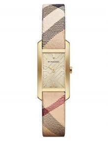 Burberry Watch BU9509 Haymarket Women's Swiss Strap 20mm gold plated stainless steel Rectangular Watch