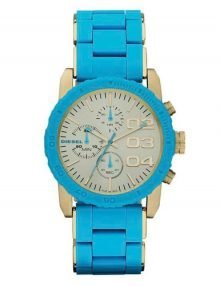 Diesel Turquoise Blue Silicone gold plated stainless steel Dial Ladies Chronograph Watch DZ5360