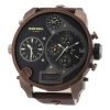 Diesel dz7246 SBA Men's Big Daddy Brown Leather Chronograph Watch with Four Time Zones